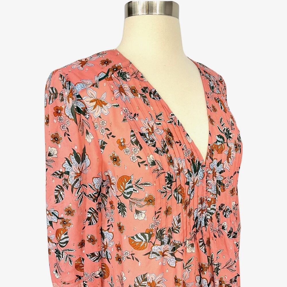 Veronica Beard Blouse Womens 8 Pink Floral Boho V Neck Long Sleeve Tunic Top - Picture 7 of 13